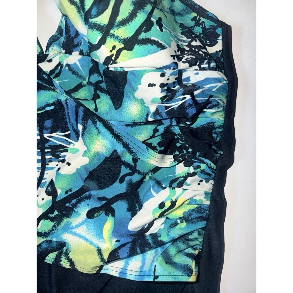 Fantasizer Swimsuit Womens Sz 16 One Piece Floral Halter Top Tummy Control
